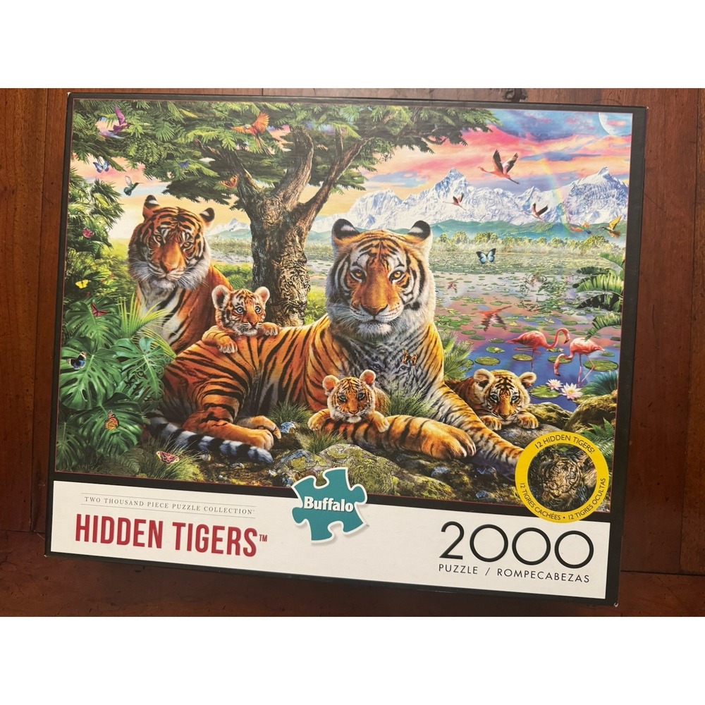 Buffalo 2000 Piece Puzzle HIDDEN TIGERS cubs birds‎ water Ages 14+